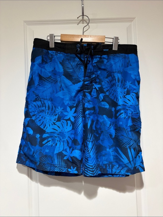 Other - Men's Blue Tropical Print Swim Trunks - has wear